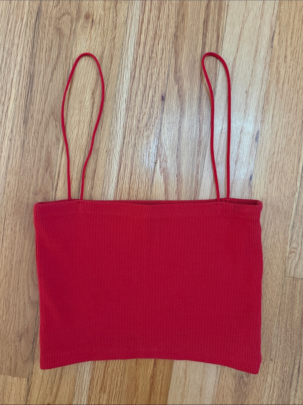 Zara Red Ribbed Crop Tube Top with Spaghetti Straps